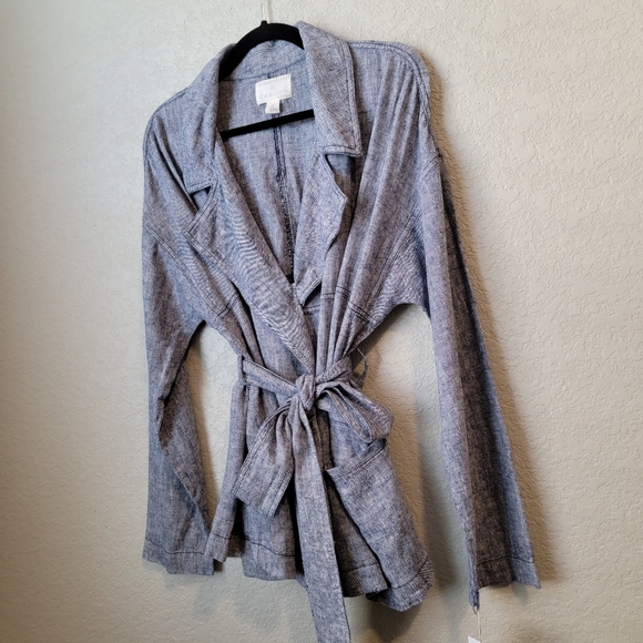 NWT Navy Cross Dye Belted Linen Blend Jacket - Picture 3 of 9